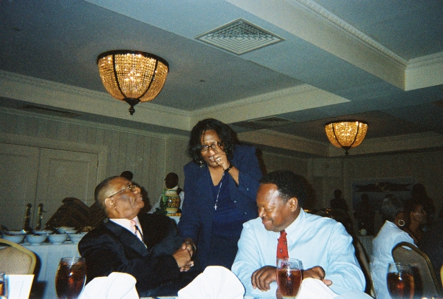 Rev. James Burr, Cynthia (Truss) Stargell, and guest